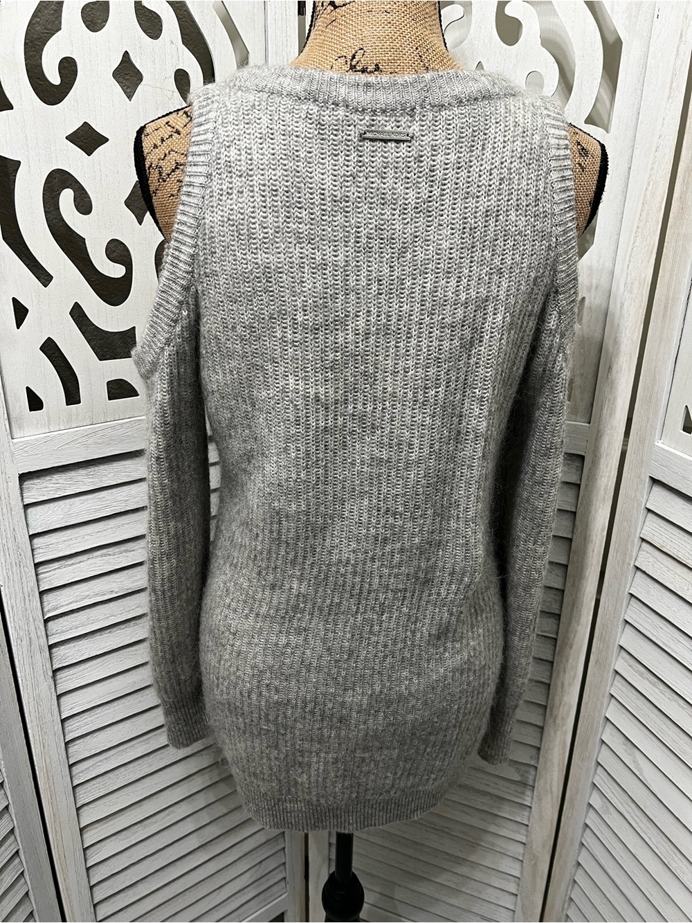 Michael Kors Classic Gray Cold-Shoulder Knit Sweater - Picture 6 of 8